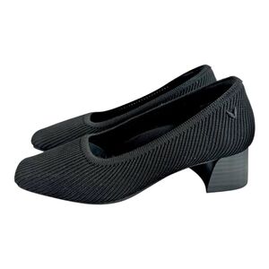 VIVAIA Women’s Black Ribbed Canvas Square-Toe Chunky Heel Pumps Size 5.5-6/ EU36